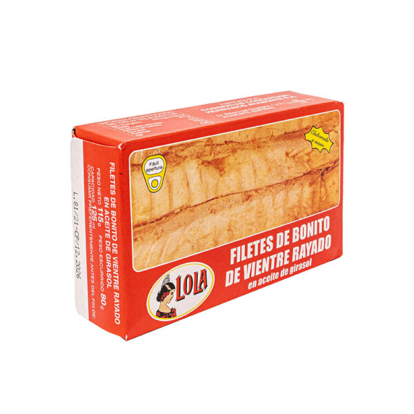 FILETES DE BONITO DE VIENTRE RAYADO EN ACEITE DE GIRASOL PESO NETO 115GR 8411069050011 Foto 02